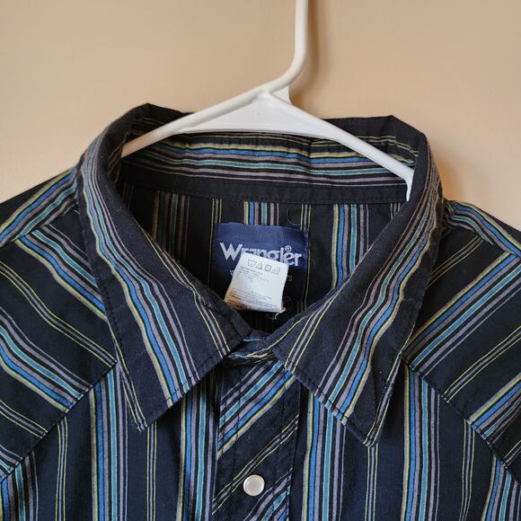 Vintage Wrangler Long Sleeve Shirt Mens Sixe 3X Button Up Pearl Snap Black Blue - Picture 2 of 9